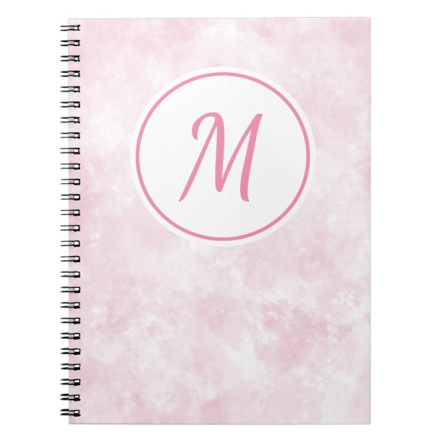Caderno Espiral Monograma de Padrão de Aquarela Rosa Elegante (Frente)