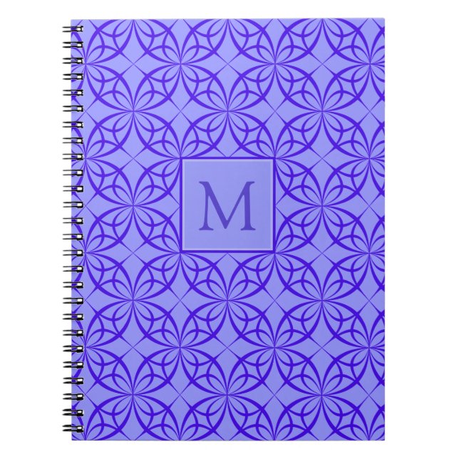 Caderno Espiral Monograma de Padrão de Filigrana Roxo Elegante (Frente)