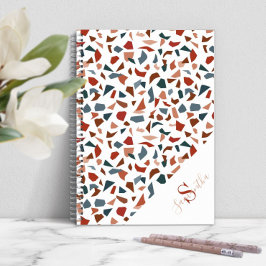 Caderno Espiral Monograma de Padrão Moderno de Terrazzo