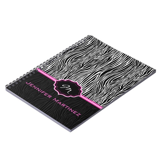Caderno Espiral Monograma de padrão zebra de impressão em animais  (Left Side)