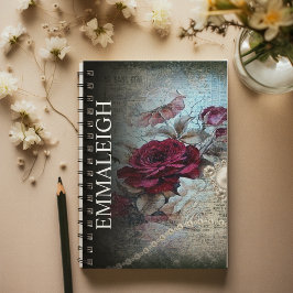 Caderno Espiral Monograma de Pérolas Rosa boêmicas vitoriano