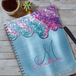 Caderno Espiral Monograma de pingos púrpura azul poeirenta pingos