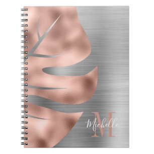 Caderno Espiral Monograma de Prata Dourada Glam Rosa
