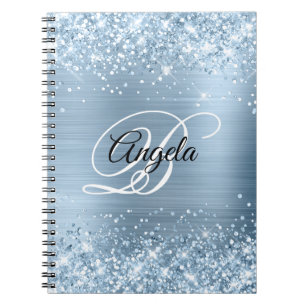 Caderno Espiral Monograma de Rico Metálico Azul Claro