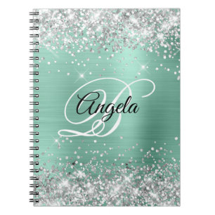 Caderno Espiral Monograma de Rico Metálico Leve com Glitter de Pra
