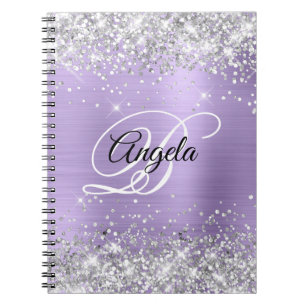 Caderno Espiral Monograma de Rico Metálico Púrpura Pálida de Lata