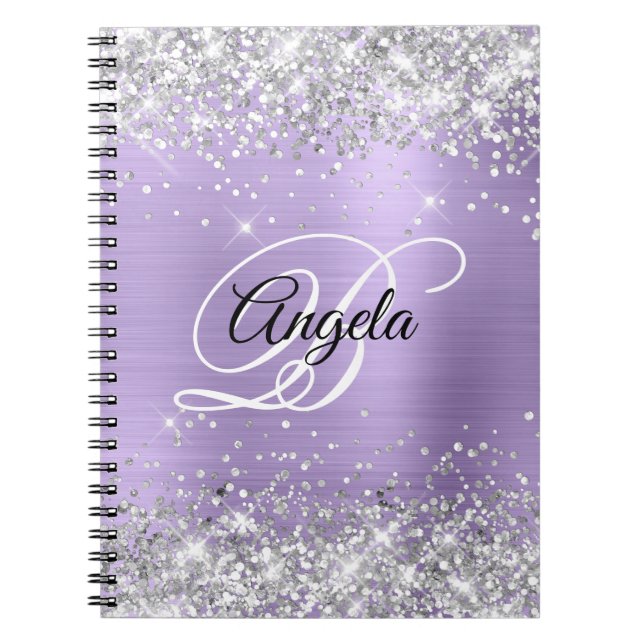 Caderno Espiral Monograma de Rico Metálico Púrpura Pálida de Lata (Frente)