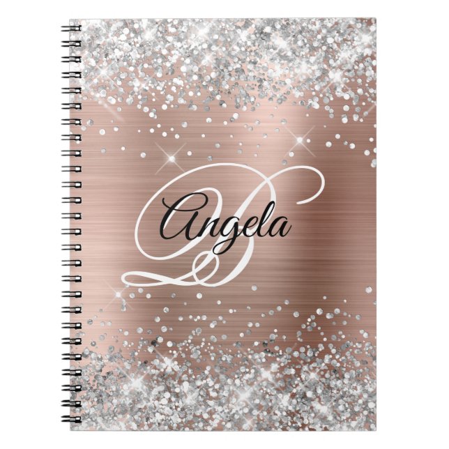 Caderno Espiral Monograma de Ricos Metálicos Dourados com Rosa de  (Frente)