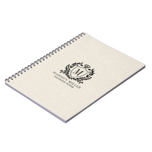 Caderno Espiral Monograma de Rolo com Brasão Real Preto em Linho B