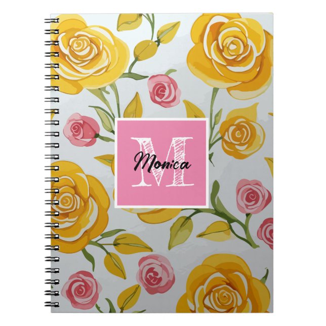 Caderno Espiral Monograma de Rosas Amarelas (Frente)