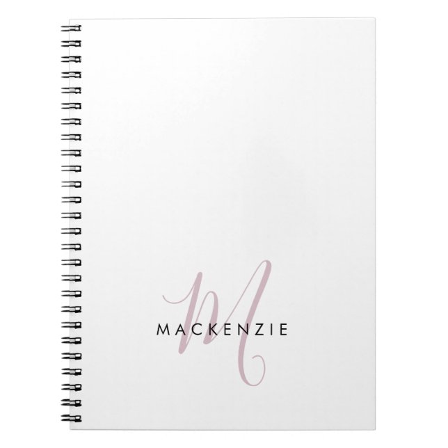 Caderno Espiral Monograma de Script Cor-de-Rosa Blush Branco Moder (Frente)