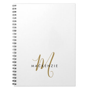 Caderno Espiral Monograma de Script Dourado Branco Moderno Elegant