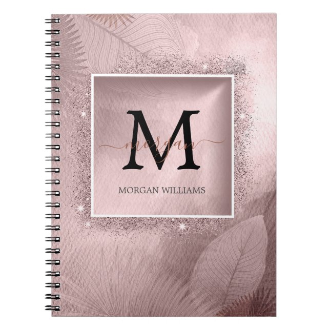 Caderno Espiral Monograma de Script Dourado rosa (Frente)