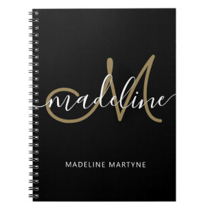 Caderno Espiral Monograma de Script Elegante Dourado