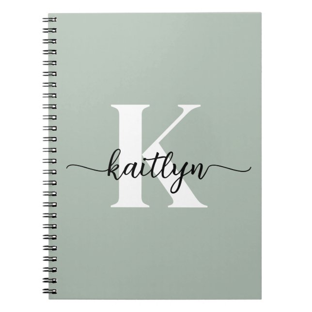 Caderno Espiral Monograma de Script Verde Sage (Frente)