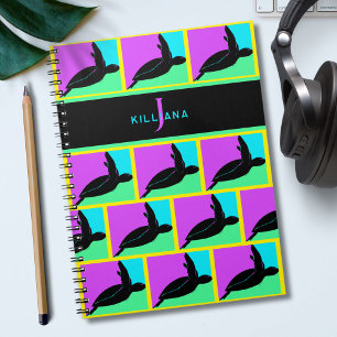 Caderno Espiral Monograma de Tartaruga Tropical Colorida Personali