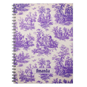Caderno Espiral Monograma de Toile Francês Floral Vintage Roxo