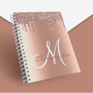 Caderno Espiral Monograma de unidades de brilho metálico Dourado r