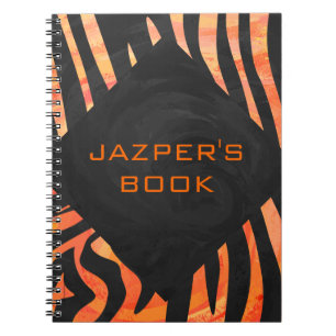 Caderno Espiral Monograma de Zebra Laranja e Preto
