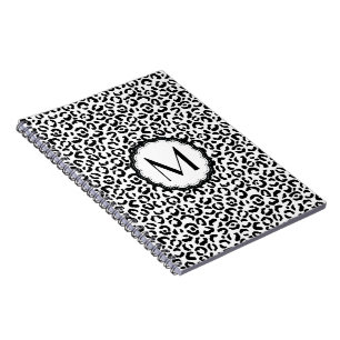 Caderno Espiral Monograma do Leopardo Negro e Branco