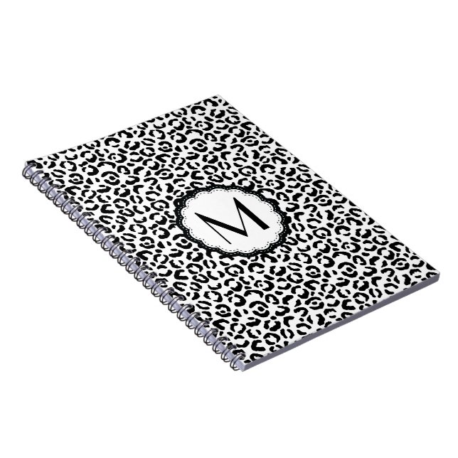 Caderno Espiral Monograma do Leopardo Negro e Branco (Lado Direito)