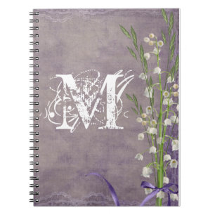 Caderno Espiral Monograma do local da flor branca Monograma Nota i