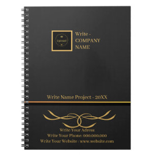 Caderno Espiral Monograma do logotipo da empresa preto e Dourado