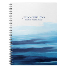 Caderno Espiral Monograma do mar de Abstrato de Aquarelas do Ocean