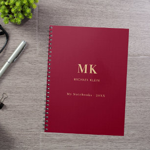 Caderno Espiral Monograma do nome do ouro borgonha
