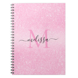 Caderno Espiral Monograma do Nome do Script Glitter Rosa