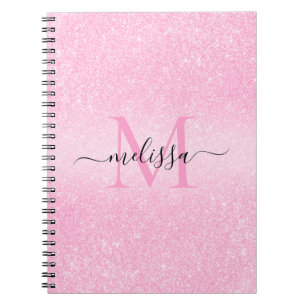 Caderno Espiral Monograma do Nome do Script Glitter Rosa