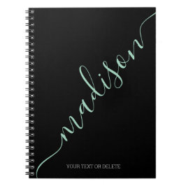 Caderno Espiral Monograma do Nome Manuscrito Verde de Mint Preto M