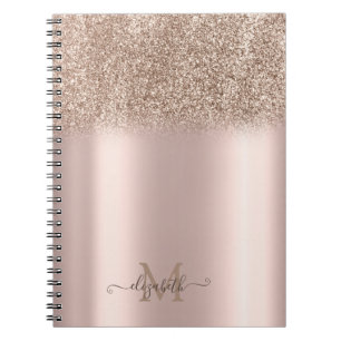 Caderno Espiral Monograma do Ombre da Glitter Dourado rosa