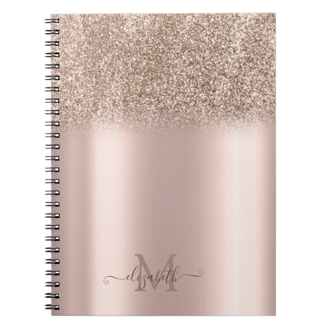 Caderno Espiral Monograma do Ombre da Glitter Dourado rosa (Frente)