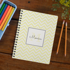 Caderno Espiral Monograma do Padrão Chevron Amarelo do Pastel Mode