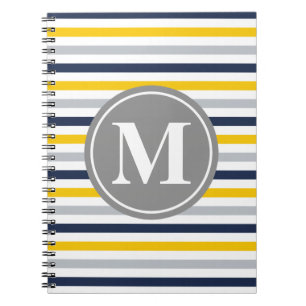 Caderno Espiral Monograma do padrão de distribuição amarelo marinh