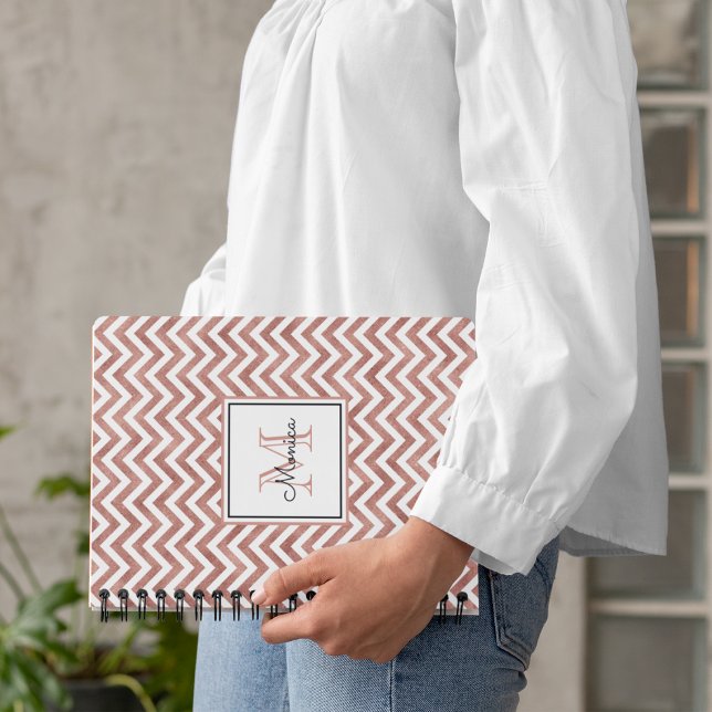 Caderno Espiral Monograma do padrão Glitter Chevron rosa Dourado (Criador carregado)