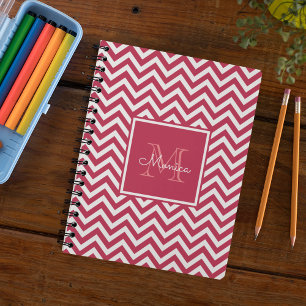 Caderno Espiral Monograma do Padrão Magenta Magenta Vermelho Moder