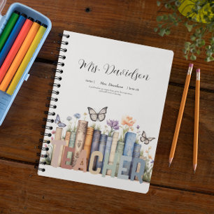 Caderno Espiral Monograma do professor do Rainbow Bookshelf & Book
