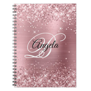 Caderno Espiral Monograma do Rico da folha de Rosa claro da liteir