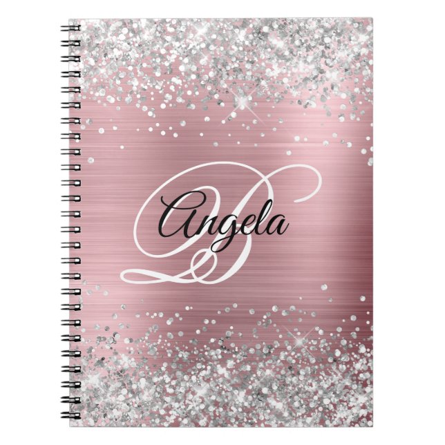 Caderno Espiral Monograma do Rico Metálico Rosa-Glúmulo (Frente)
