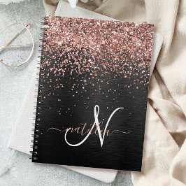 Caderno Espiral Monograma do Sparkle preto com brilho Dourado com 