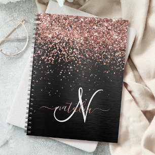Caderno Espiral Monograma do Sparkle preto com brilho Dourado com 