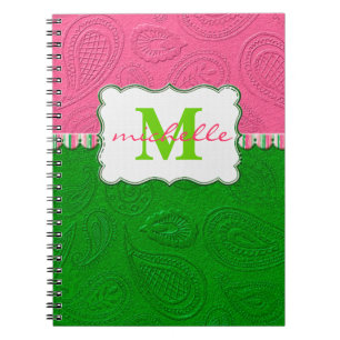 Caderno Espiral Monograma do teste padrão de Paisley