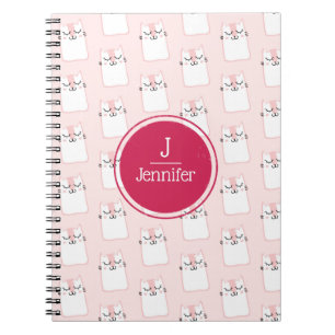 Caderno Espiral Monograma do teste padrão do gato do gatinho do