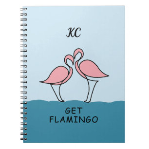 Caderno Espiral Monograma - Dois Flamingos Rosa na Cota da Água