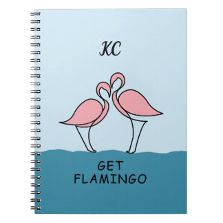 Caderno Espiral Monograma - Dois Flamingos Rosa na Cota da Água