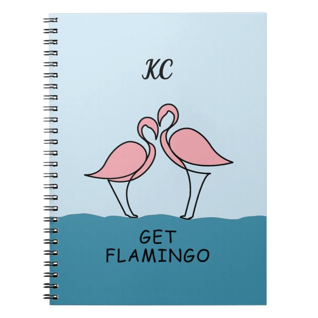 Caderno Espiral Monograma - Dois Flamingos Rosa na Cota da Água (Frente)