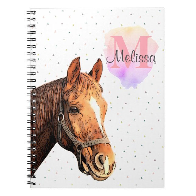 Caderno Espiral Monograma dos estábulos equestres bonito (Frente)