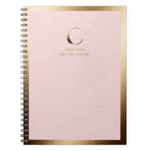 Caderno Espiral Monograma Dourado cor-de-rosa
